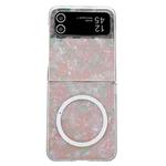 For Samsung Galaxy Z Flip3 5G Pearlescent Shell Texture MagSafe Phone Case(Pink Green)
