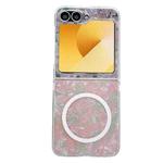For Samsung Galaxy Z Flip6 Pearlescent Shell Texture MagSafe Phone Case(Pink Green)