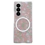 For Samsung Galaxy Z Fold4 Pearlescent Shell Texture MagSafe Phone Case(Pink Green)