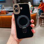 For iPhone 16 Plus Charm Eye Electroplating Metal Holder Phone Case(Black)