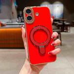 For iPhone 16 Plus Charm Eye Electroplating Metal Holder Phone Case(Red)