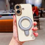 For iPhone 16 Plus Charm Eye Electroplating Metal Holder Phone Case(Silver)