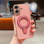 For iPhone 16 Charm Eye Electroplating Metal Holder Phone Case(Pink)