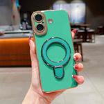 For iPhone 16 Charm Eye Electroplating Metal Holder Phone Case(Green)