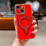 For iPhone 15 Plus Charm Eye Electroplating Metal Holder Phone Case(Red)