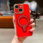 For iPhone 15 Charm Eye Electroplating Metal Holder Phone Case(Red)