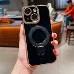 For iPhone 14 Charm Eye Electroplating Metal Holder Phone Case(Black)