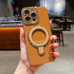 For iPhone 13 Pro Charm Eye Electroplating Metal Holder Phone Case(Brown)