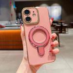 For iPhone 12 Charm Eye Electroplating Metal Holder Phone Case(Pink)