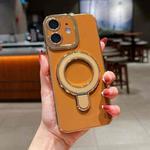 For iPhone 12 Charm Eye Electroplating Metal Holder Phone Case(Brown)