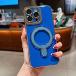 For iPhone 12 Pro Max Charm Eye Electroplating Metal Holder Phone Case(Blue)