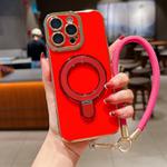 For iPhone 12 Pro Max Charm Eye Electroplating Metal Holder Phone Case with Lanyard(Red)