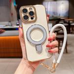 For iPhone 12 Pro Max Charm Eye Electroplating Metal Holder Phone Case with Lanyard(Silver)