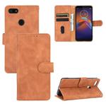 For Motorola Moto E6 Play Solid Color Skin Feel Magnetic Buckle Horizontal Flip Calf Texture PU Leather Case with Holder & Card Slots & Wallet(Brown)