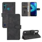 For Motorola Moto G8 Power Lite Solid Color Skin Feel Magnetic Buckle Horizontal Flip Calf Texture PU Leather Case with Holder & Card Slots & Wallet(Black)