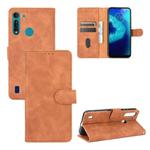 For Motorola Moto G8 Power Lite Solid Color Skin Feel Magnetic Buckle Horizontal Flip Calf Texture PU Leather Case with Holder & Card Slots & Wallet(Brown)