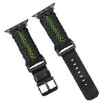 For Apple Watch 42mm / 41mm / 40mm / 38mm Double Leather Buckle Paracord Nylon Watch Band(Green)