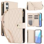 For Sony Xperia 10 VI YM016 Rhombic Zipper Card Wallet Leather Phone Case with Lanyard(Apricot)