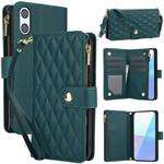 For Sony Xperia 10 VI YM016 Rhombic Zipper Card Wallet Leather Phone Case with Lanyard(Green)