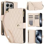 For Xiaomi 14T 5G YM016 Rhombic Zipper Card Wallet Leather Phone Case with Lanyard(Apricot)