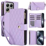 For Xiaomi 14T 5G YM016 Rhombic Zipper Card Wallet Leather Phone Case with Lanyard(Light Purple)