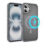 For iPhone 16 Hardware Lens Protection MagSafe Magnetic PC Hybrid TPU Phone Case(Grey)