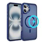 For iPhone 16 Hardware Lens Protection MagSafe Magnetic PC Hybrid TPU Phone Case(Blue)
