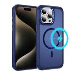 For iPhone 15 Pro Max Hardware Lens Protection MagSafe Magnetic PC Hybrid TPU Phone Case(Blue)