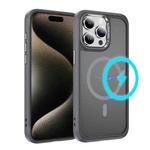 For iPhone 15 Pro Hardware Lens Protection MagSafe Magnetic PC Hybrid TPU Phone Case(Grey)