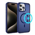 For iPhone 15 Pro Hardware Lens Protection MagSafe Magnetic PC Hybrid TPU Phone Case(Blue)