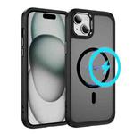 For iPhone 15 Hardware Lens Protection MagSafe Magnetic PC Hybrid TPU Phone Case(Black)
