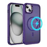 For iPhone 15 Hardware Lens Protection MagSafe Magnetic PC Hybrid TPU Phone Case(Purple)