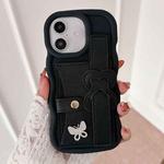 For iPhone 16 Wristband Leather Love Holder Card Bag Phone Case(Black)