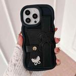 For iPhone 15 Pro Max Wristband Leather Love Holder Card Bag Phone Case(Black)