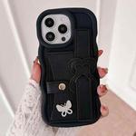 For iPhone 15 Pro Wristband Leather Love Holder Card Bag Phone Case(Black)