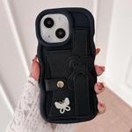 For iPhone 15 Plus Wristband Leather Love Holder Card Bag Phone Case(Black)