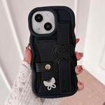 For iPhone 14 Plus Wristband Leather Love Holder Card Bag Phone Case(Black)