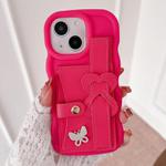For iPhone 14 Wristband Leather Love Holder Card Bag Phone Case(Rose Red)