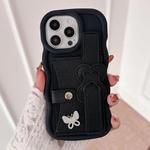 For iPhone 12 Pro Max Wristband Leather Love Holder Card Bag Phone Case(Black)