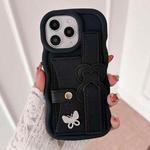 For iPhone 11 Pro Max Wristband Leather Love Holder Card Bag Phone Case(Black)