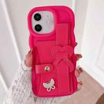 For iPhone 11 Wristband Leather Love Holder Card Bag Phone Case(Rose Red)