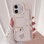 For iPhone 11 Wristband Leather Love Holder Card Bag Phone Case(White)
