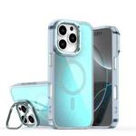 For iPhone 16 Pro Plating Gradient Discolor MagSafe Phone Case with Holder(Blue)