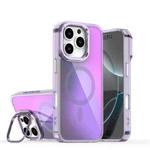 For iPhone 16 Pro Plating Gradient Discolor MagSafe Phone Case with Holder(Purple)