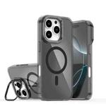 For iPhone 16 Pro Plating Gradient Discolor MagSafe Phone Case with Holder(Black)