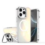 For iPhone 16 Pro Plating Gradient Discolor MagSafe Phone Case with Holder(White)