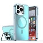For iPhone 15 Pro Max Plating Gradient Discolor MagSafe Phone Case with Holder(Blue)