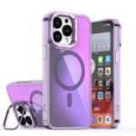 For iPhone 15 Pro Max Plating Gradient Discolor MagSafe Phone Case with Holder(Purple)