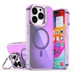 For iPhone 15 Pro Plating Gradient Discolor MagSafe Phone Case with Holder(Purple)