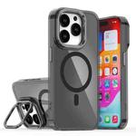 For iPhone 15 Pro Plating Gradient Discolor MagSafe Phone Case with Holder(Black)